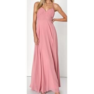 LULU'S SZ L Ultimate Elegance Rose Pink Pleated Backless Maxi Dress NEW B81